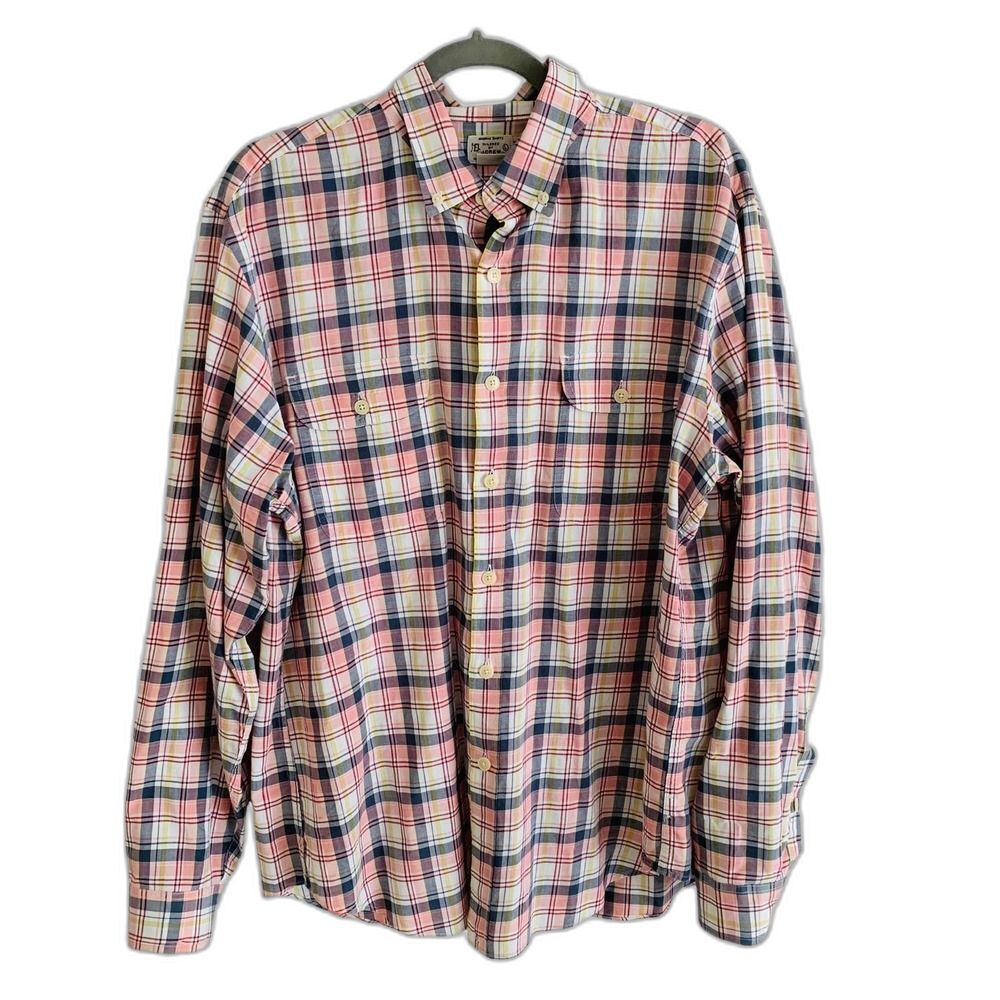 J.Crew Madras Plaid Button Down Shirt Large Pink Yellow Blue Cotton Mauritius